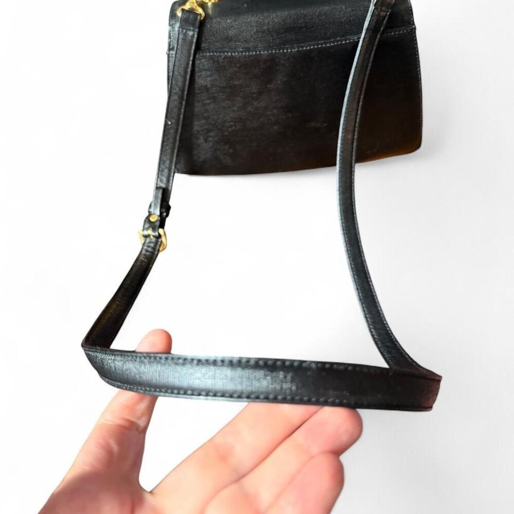 Vintage Hanae Mori 2 Way Black Saffiano Leather Circle Logo Top Handle shoulder - Picture 4 of 8
